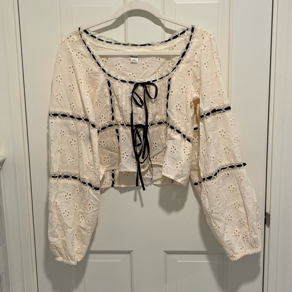 Kimchi Blue Selia Eyelet Square Neck Long Sleeve Blouse